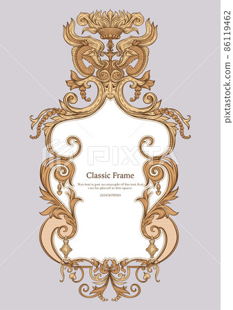 Baroque frame decor. Detailed rich ornament graphic line art. Baroque frame decor. Detailed rich ornament graphic line art. 86119462