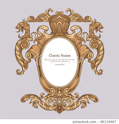 Baroque frame decor. Detailed rich ornament graphic line art. Baroque frame decor. Detailed rich ornament graphic line art. 86119467
