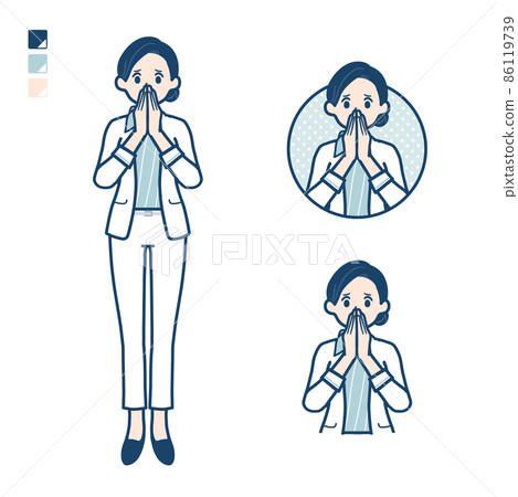 一位美容顧問女士的插圖看起來既驚訝又焦慮 一位美容顧問女士的插圖看起來既驚訝又焦慮 86119739