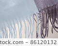 Grey and blue cashmere wool scarf with fringe 86120132