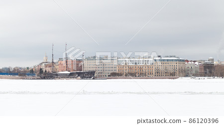 Winter panoramic photo with Neva river coast. St.Petersburg Winter panoramic photo with Neva river coast. St.Petersburg 86120396