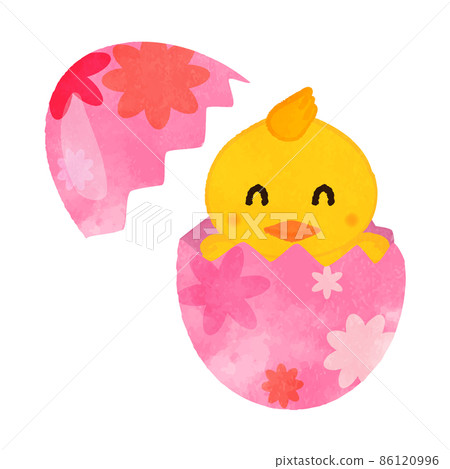 Illustration of a chick popping out of a floral egg Smile 86120996