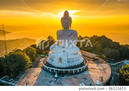 Aerial view of Big Buddha viewpoint at sunset in Phuket province, Thailand Aerial view of Big Buddha viewpoint at sunset in Phuket province, Thailand 86121653