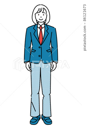 一個女學生穿著寬鬆校服,面向前面站立的簡單插圖 一個女學生穿著寬鬆校服,面向前面站立的簡單插圖 86121673