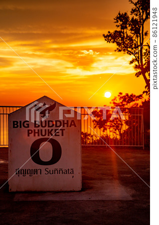 Aerial view of Big Buddha viewpoint at sunset in Phuket province, Thailand 86121948