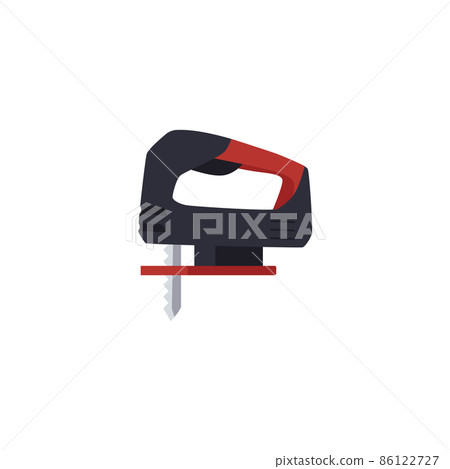 Electrical jigsaw with reciprocating blade for wood cutting, flat vector illustration isolated on white background. 86122727