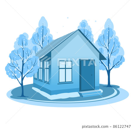 Winter landscape. House surrounded by trees 86122747