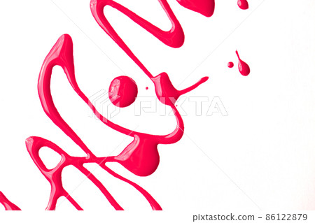 Closeup of nail polish stroke on white background. Pink watercolor brush stroke. Abstract smear paint. Sample of lip gloss, liquid lipstick, makeup, cosmetics. Closeup of nail polish stroke on white background. Pink watercolor brush stroke. Abstract smear paint. Sample of lip gloss, liquid lipstick, makeup, cosmetics. 86122879