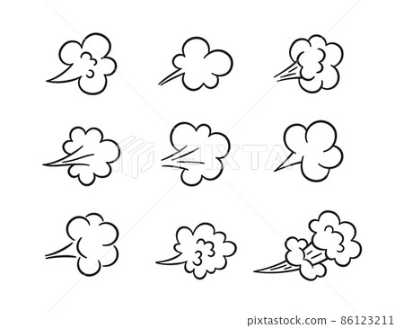 Comic fart cloud. Bad stink balloon. Explosion, angry breath. Cloud of smoke gas in comic style. Funny flatulence symbol. Set of vector illustration isolated on white background 86123211