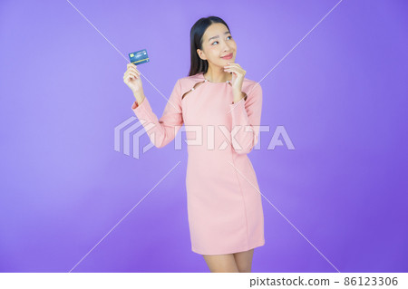 Portrait beautiful young asian woman smile with credit card Portrait beautiful young asian woman smile with credit card 86123306