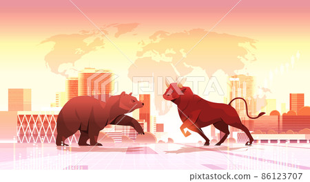 angry fighting bull and bear dangerous mammal animals market trend stock exchange trading concept horizontal 86123707