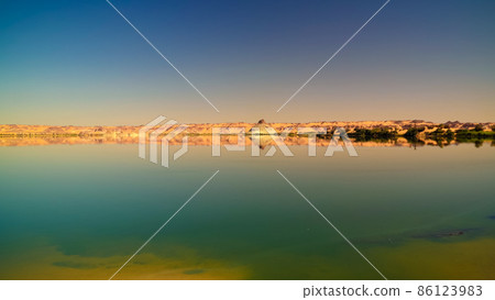 Panoramic view to Teli lake group of Ounianga Serir lakes at the Ennedi, Chad 86123983