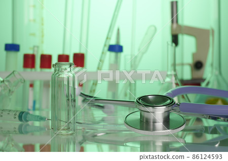Medical Chemical Lab with Green Light Background Medical Chemical Lab with Green Light Background 86124593
