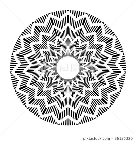 Decorative geometric zig zag circle pattern. 86125320