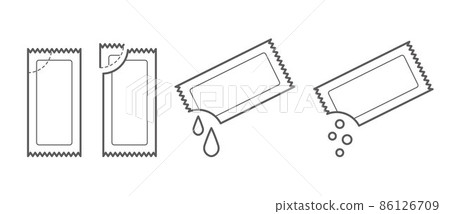 Set of sachet icons. Stick packaging template for sugar, pepper, souse, medicine, tissue and food. Vector 86126709