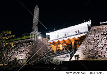 Kofu City, Yamanashi Prefecture Kofu Castle Ruins at Night Iron Gate Kofu City, Yamanashi Prefecture Kofu Castle Ruins at Night Iron Gate 86126952
