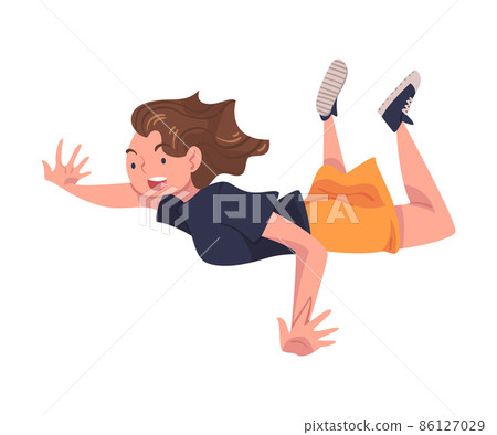 Jumping Woman Character Feeling Freedom and Motion Flying in Mid Air Vector Illustration 86127029