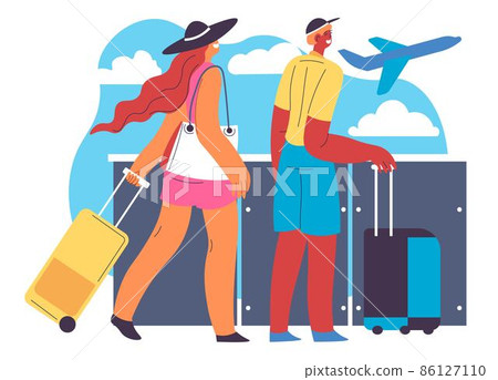 Couple traveling together, man and woman vector 86127110