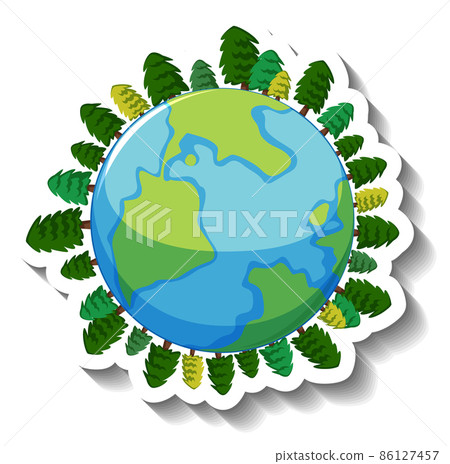 Earth planet with trees in cartoon style Earth planet with trees in cartoon style 86127457