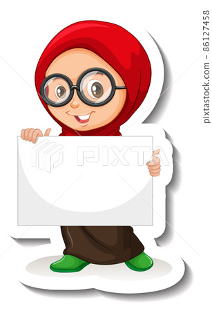 Arab muslim girl holding empty banner Arab muslim girl holding empty banner 86127458