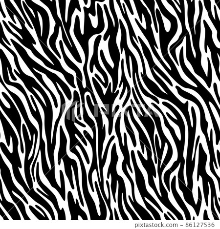 Vector zebra skin seamless pattern. Animal fur stripes texture ornament. Curved wavy lines Stylish fashion illustration for design of fabric and textile. Vector zebra skin seamless pattern. Animal fur stripes texture ornament. Curved wavy lines Stylish fashion illustration for design of fabric and textile. 86127536