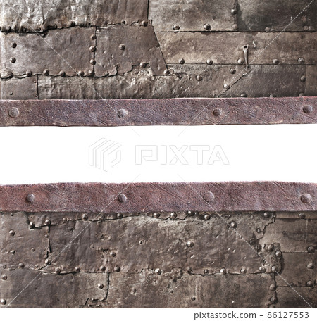 Grunge background in steampunk style. Texture of old metal with rivets and rusty frame 86127553