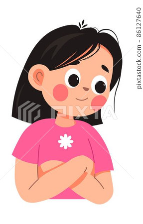 Pensive child with funny expression on face vector Pensive child with funny expression on face vector 86127640