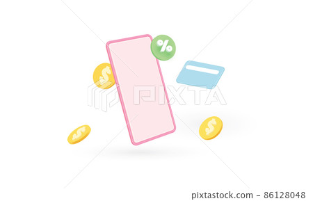 Mobile phone and credit card, Gift card and promotion, gift voucher, discount coupon, 3d render illustration 86128048