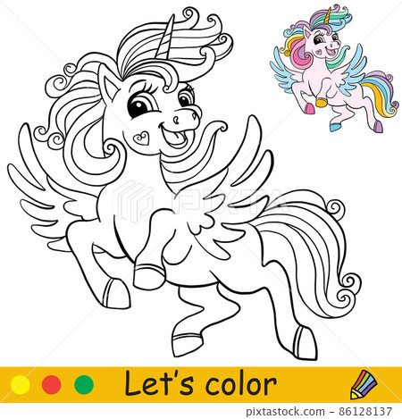 Coloring with template unicorn with wings vector illustration 86128137
