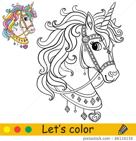 Coloring with template cute unicorn head vector illustration 86128138