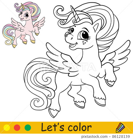 Coloring with template cute flying unicorn vector illustration Coloring with template cute flying unicorn vector illustration 86128139