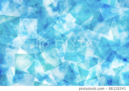 雲紋理、重疊方形圖案、幾何圖案抽象背景）淺藍色和青色多雲現代藝術生動形狀 86128341