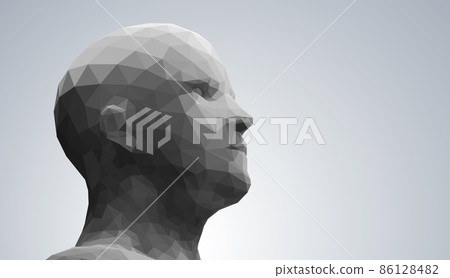 Human head, low poly style 3d vector wireframe object broken into different particles. Human head, low poly style 3d vector wireframe object broken into different particles. 86128482