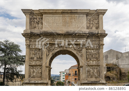 Arch of Trajan, ancient Roman triumphal arch, Benevento, Campania, Italy 86128891