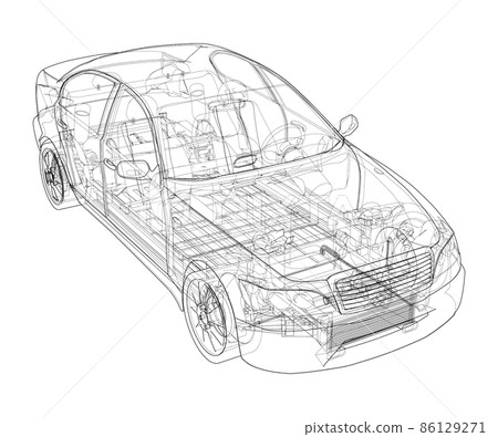 Electric Car With Chassis. 3d illustration 86129271