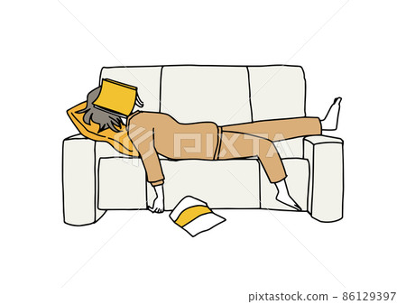 A woman who fell asleep on the sofa, a comical handwritten person, a vector, and simple coloring of line drawings. A woman who fell asleep on the sofa, a comical handwritten person, a vector, and simple coloring of line drawings. 86129397