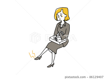 A woman with high heels and a pain in her legs, a comical handwritten person, a vector, and simple coloring of line drawings. 86129407