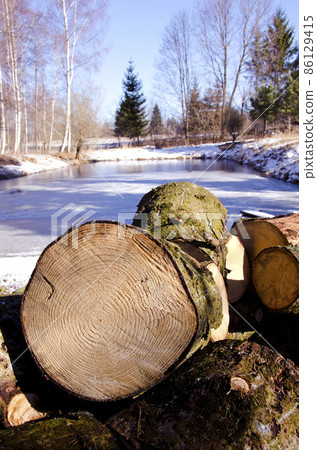 firewood in the winter farm 86129415