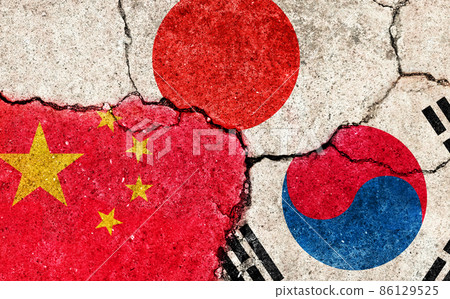 Image of international conflict and political conflict between nations / 3 countries (Japan, China and South Korea) Image of international conflict and political conflict between nations / 3 countries (Japan, China and South Korea) 86129525