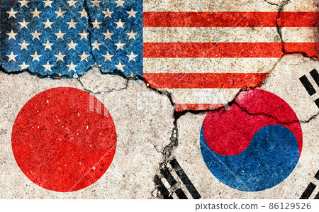 Image of international conflict and political conflict between nations / 3 countries (Japan, US and South Korea) 86129526