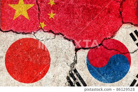 Image of international conflict and political conflict between nations / 3 countries (Japan, China and South Korea) 86129528