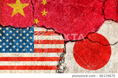 Image of international conflict and political conflict between nations / 3 countries (Japan, China and the United States) 86129670