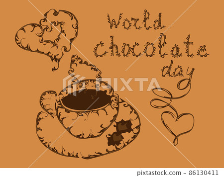 World Chocolate Day. Poster with an inscription and an elegant cup of hot chocolate 86130411