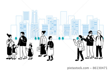 A simple illustration of the cityscape and people walking 86130471