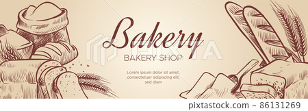 Bakery shop banner with hand drawn bread and pastry 86131269