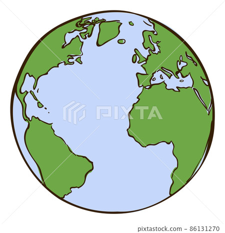 Atlantic ocean map. Globe sketch with blue water contour 86131270