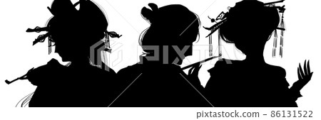 Paper-cutting illustrations of oiran and samurai with flashy hair ornaments that blow the smoke tube 86131522