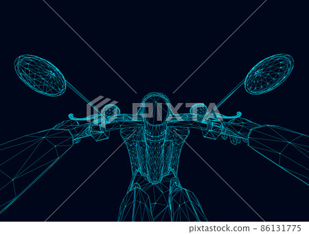 Wireframe of a man riding a motor scooter from blue lines isolated on a white background. First-person view. 3D. Vector illustration Wireframe of a man riding a motor scooter from blue lines isolated on a white background. First-person view. 3D. Vector illustration 86131775