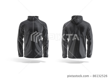 Blank black windbreaker mock up, front and back view 86132526