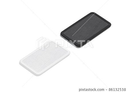 Blank black and white rectangle embroidered patch mockup, isolated 86132538